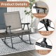 Close-up of the cozy armrest on a brown folding rocking chair with breathable fabric and sturdy metal frame for comfort.