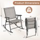 Folding rocking chair dimensions showing ergonomic design, breathable fabric, and heavy-duty frame for 330 lbs capacity.