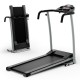 Folding treadmill in black with LCD display, 12 preset programs, and space-saving design for home workouts.
