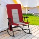 Red foldable rocking chair with backrest and armrests, made of powder-coated steel and durable oxford fabric, for.