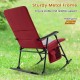 Red foldable rocking chair with padded seat, sturdy powder-coated steel frame, ideal for outdoor and indoor use.