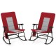 Foldable red rocking chair set with padded seats, backrests, and armrests, perfect for outdoor and indoor relaxation.