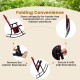 Foldable rocking padded camping chair in red with backrest and armrest, ideal for outdoor relaxation and easy transport.