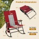 Foldable rocking chair in red with backrest and armrests, featuring durable oxford fabric and powder-coated steel frame.