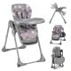 Foldable high chair in gray with detachable cushion, featuring adjustable height, tray, and backrest for babies and.