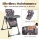 Foldable high chair in gray with detachable cushion, easy-to-clean surface, and adjustable height for babies and.