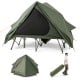 Foldable 2-person camping cot tent in green with pop-up shelter, portable wheeled bag, and waterproof rainfly for.
