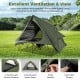 Foldable 2-person camping cot tent in green with dual-sided zippers and double-layer mesh for excellent ventilation.