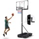 Foldable basketball hoop with adjustable height, shatterproof PC backboard, and stable base for indoor and outdoor play.
