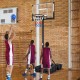 Foldable basketball hoop with adjustable height, featuring a shatterproof PC backboard and stable triangular base for.