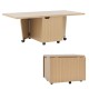Foldable coffee table in oak with storage cabinet, featuring wheels for easy mobility and a compact design for.
