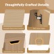 Detail of the foldable coffee table showing soft close hinges, cutout handles, and wood grain surface for easy access.