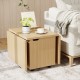 Foldable coffee table in oak with storage cabinet, featuring a quick-folding tabletop and rolling wheels for easy.
