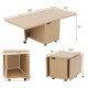 Foldable coffee table with storage cabinet in oak finish, featuring a quick-folding tabletop and ample storage space.