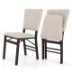 Foldable dining chair set of 2 with beige padded seats and sturdy rubber wood legs, ideal for kitchens and living rooms.