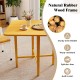 Foldable dining table for 2-4 people with natural rubber wood frame, featuring drop leaf panels and rustic wood grain.