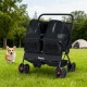 Foldable double pet stroller in black with adjustable sunshade and storage basket, ideal for multiple pets outdoors.