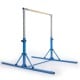 Foldable blue gymnastics bar with adjustable heights from 35.5" to 59", designed for kids' training and exercise.