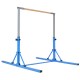 Foldable blue gymnastics bar for kids with adjustable heights from 35.5" to 59", ideal for practice and exercise.