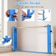 Foldable gymnastics bar in blue with adjustable heights, built-in wheels, and a sturdy metal frame for kids' training.
