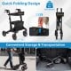 Foldable rollator walker in black with a quick folding design for easy storage and transportation, featuring a spacious.