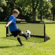 Portable 5 x 3 FT pop-up football goal with a child kicking a soccer ball, ideal for backyard and park training.