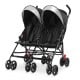 Foldable twin baby double stroller in black with adjustable backrest, lightweight frame, and 5-point safety harness for.
