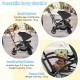Foldable twin tandem stroller in black with adjustable handlebar, suitable for kids 6 months to 2.5 years, featuring.