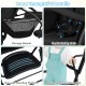Close-up of the foldable twin tandem stroller's 5-point safety belts and adjustable handlebar for secure and.