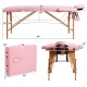 Foldable pink facial spa bed with adjustable height, high-density sponge, and included carry case for easy transport.
