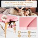 Foldable pink facial spa bed with high-density sponge, PVC leather, and adjustable height for versatile use in spa.