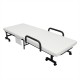 Folding adjustable guest bed in white with wheels, side handrails, and a soft mattress for versatile use and easy.