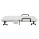 Folding adjustable guest bed in white with wheels, side handrails, and a soft mattress for home or office use.