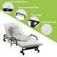 Folding adjustable guest bed in white with thick mattress, side handles, and wheels for easy movement and storage.