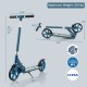 Folding aluminum alloy scooter in blue with adjustable height, 8" PU tires, and maximum weight capacity of 220 lbs.
