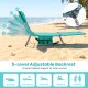 Folding beach lounge chair in light green with 5 adjustable backrest positions for versatile relaxation at the beach.