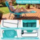 Light green folding beach lounge chair with adjustable backrest, sturdy metal frame, and handy storage pocket for.
