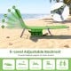Folding beach lounge chair in lawn-green with 5 adjustable backrest positions for sunbathing, napping, or reading.