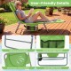 Folding beach lounge chair in lawn-green with adjustable backrest, sturdy metal frame, and handy side storage pocket.