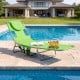 Folding beach lounge chair in lawn-green with adjustable backrest, side pocket, and face hole for versatile relaxation.