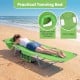 Folding beach lounge chair in lawn-green with adjustable backrest, face hole, and arm holes for hands-free relaxation.