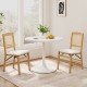 Natural rubber wood folding dining chairs with linen padded seats and rattan backrest, ideal for kitchen or dining room.