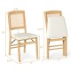 Folding dining chair set with natural rubber wood frame and linen padded seat, ideal for kitchen or dining room use.