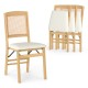 Folding dining chair with natural rubber wood frame and linen padded seat, perfect for kitchen or dining room use.