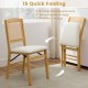 Folding dining chairs set of 4 with rubber wood frame and linen padded seats, perfect for space-saving storage.