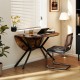 Folding dining table with drop leaves in rustic brown, ideal for compact spaces, serving as a desk or console table.