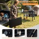 Folding grill cart with spacious countertop, safety locks, and portable design for outdoor cooking convenience.