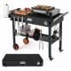 Folding grill cart with a spacious 32" x 18" countertop, utility hooks, and heat-resistant mat for outdoor cooking convenience.