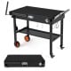 Folding grill cart with a 32" x 18" countertop, designed for 17"/22" griddles, featuring a heat-resistant mat and storage options.