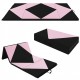 Folding gymnastics mat in pink and black, featuring high-density foam and a compact design for easy transport and.
